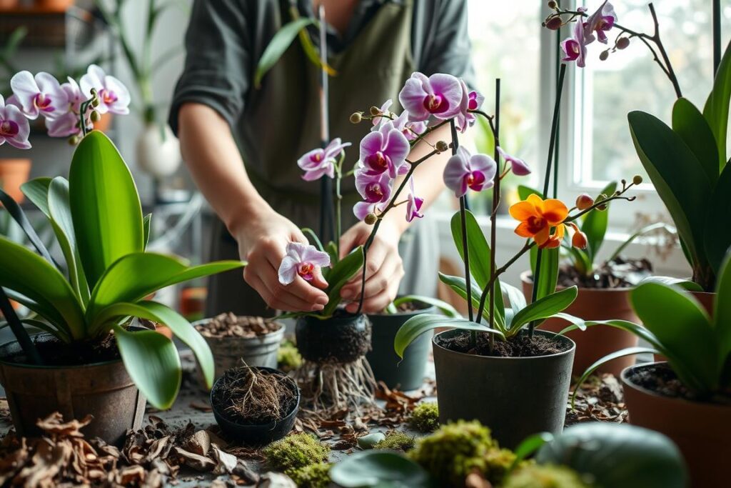 replantando orquídeas