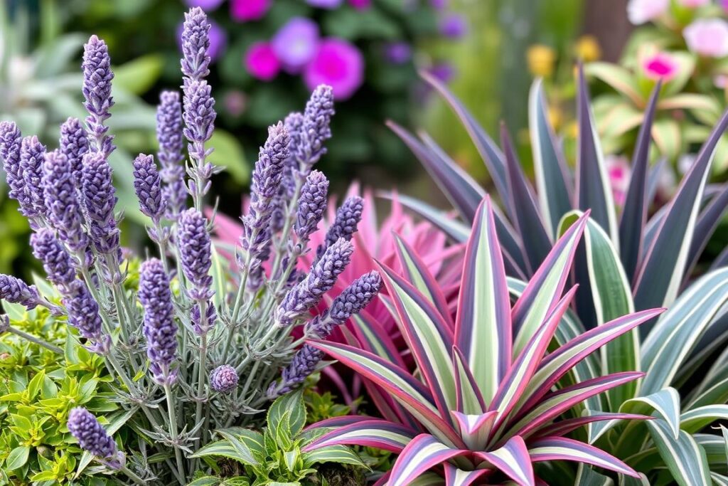 lavanda, pingo verde e pleomele